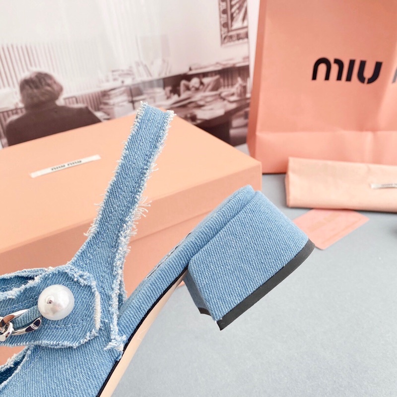 Giày nữ gót cao 4cm/7cm quai đính ngọc tr mẫu mới 2022 thương hiệu MiuMiu cao cấp