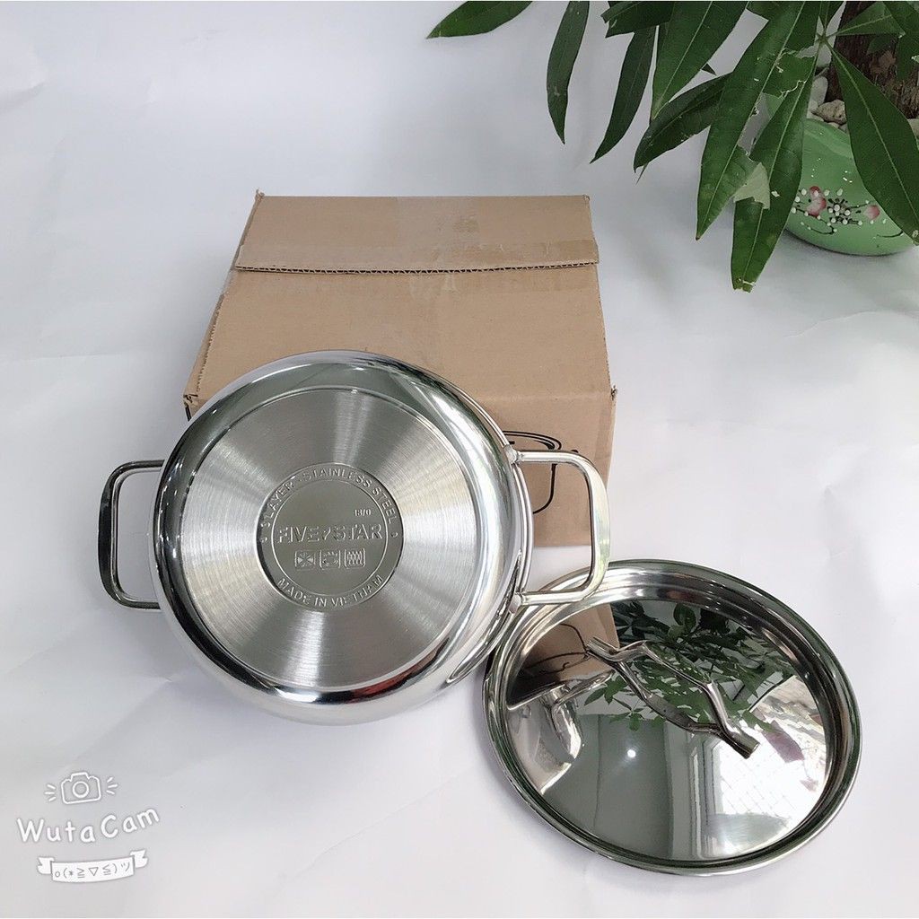 Nồi inox 3 đáy sandwich  FiveStar Standard nắp inox ,tặng 2 muỗng canh,bếp từ, gas, hồng ngoại