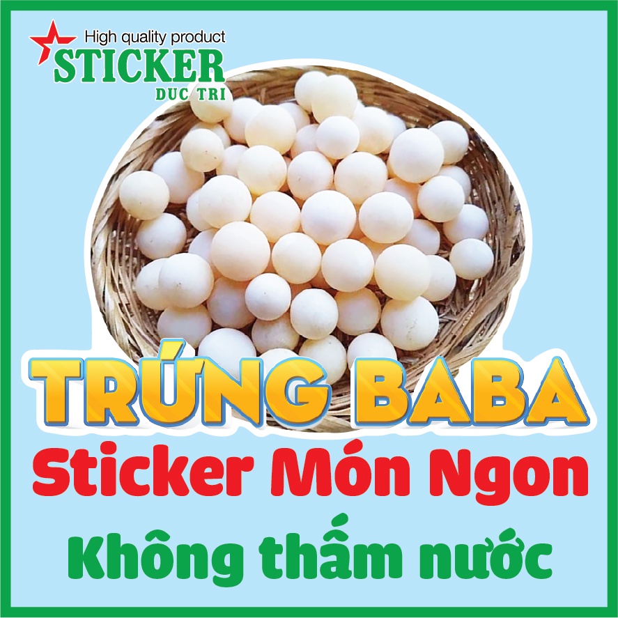 Sticker Trang Trí Hình Hột Vịt Lộn Nướng, Hột Vịt Lộn Xào Me...Decal nhựa không thấm nước.