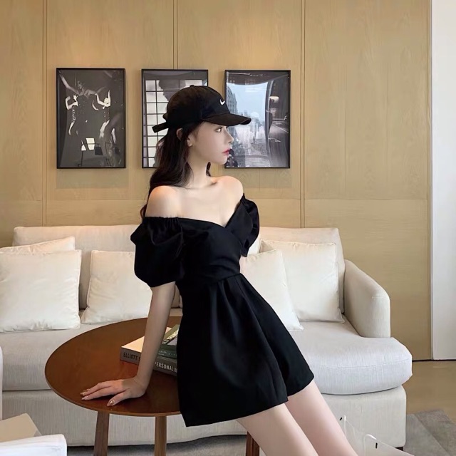 (Order-ảnh thật) Bigsize S-4XL Jumpsuit sexy cổ đáp chéo vai bồng sang chảnh