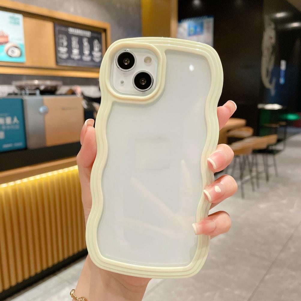 Ốp lưng ip silicon viền màu gợn sóng mây dùng được 2 kiểu màu pastel dành cho ip