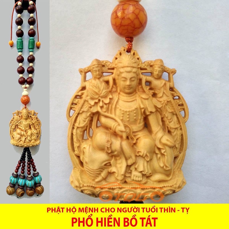 Dây Treo Xe Tượng Phật Bản Mệnh Theo Tuổi Gỗ Hoàng Dương Cao Cấp , Khánh Phật Bản Mệnh Trang Trí Ô Tô
