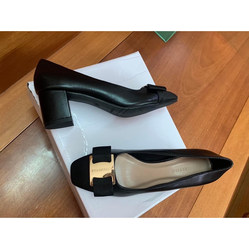 Giầy phối mũi đen nơ vải siêu xinh