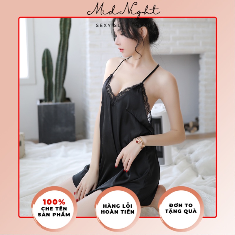 Váy Ngủ Sexy Ren Hai Dây Chữ V Ngực Sâu - Đồ Lót Gợi Cảm Quyến Rũ Đầy Khiêu Gợi Cho Nàng Mid Night Sexy