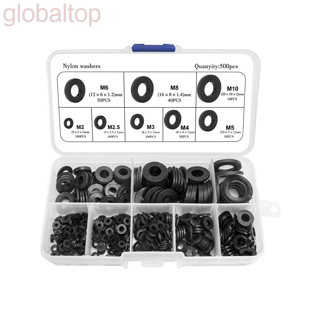 Set 500 vòng đệm M2-M10 bằng nylon kèm hộp đựng