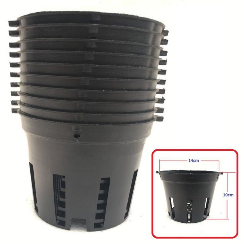 10 Chậu nhựa đen Trồng lan F14