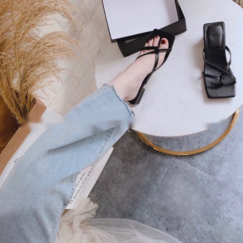 Dép cao gót nữ đế 3cm sỏ ngón chất da êm chân mã 19