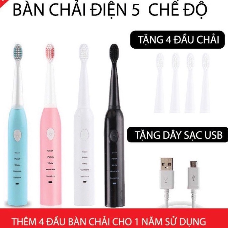 Bàn Chải Điện Đánh Răng Tự Động 5 Chế Độ Thông Minh, Đánh Răng, Đánh Bóng, Làm Trắng Và Chăm Sóc Răng Toàn Diện