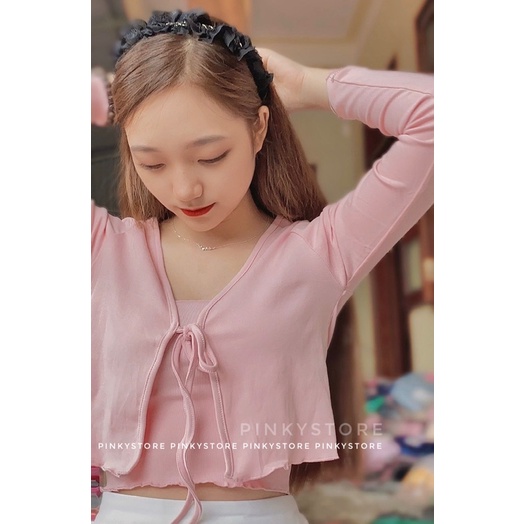 (Chưa kèm áo trong) Áo croptop tay dài cột nơ