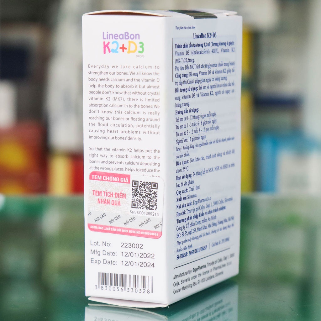 LineaBon K2+D3 - Hỗ trợ giúp hấp thu Canxi, giảm vặn mình, tăng cường phát triển chiều cao (10ml)