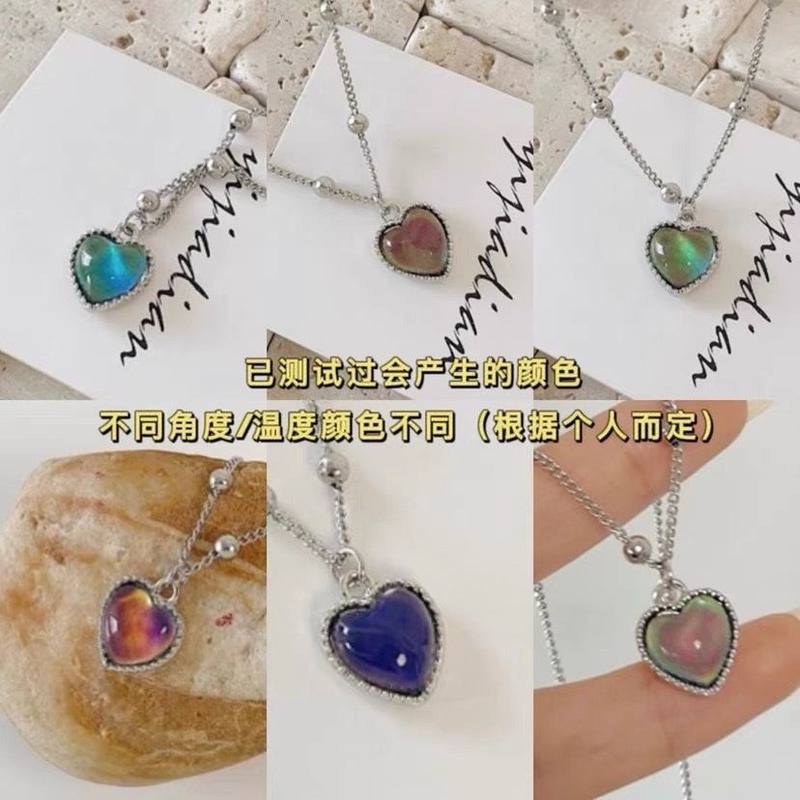 Vòng cổ mặt trái tim có thể đổi màu phong cách Nhật Bản và Hàn Quốc dịu dàng nữ tính cho nữ