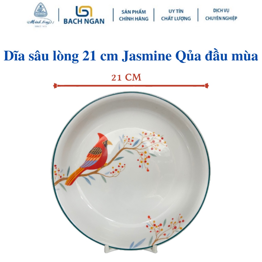 Dĩa sâu lòng 21 cm Jasmine Quả Đầu Mùa Gốm sứ Minh Long cao cấp dùng cho gia đình, sứ đẹp cao cấp