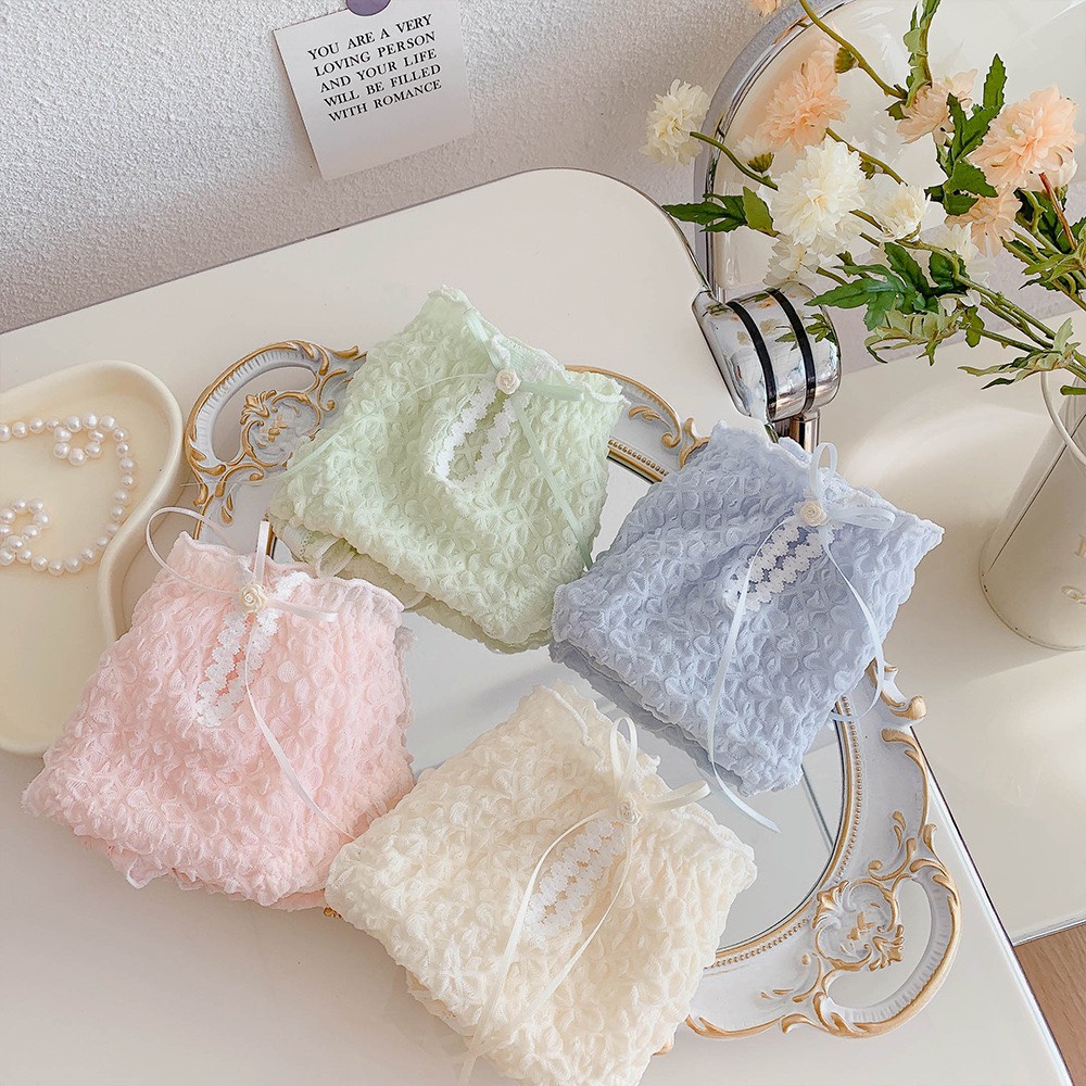 Quần Lót Nữ Cotton Tăm Cạp Vừa Đính Nơ Nhỏ Điệu Đà Thoáng Mát Phong Cách Hàn 2008