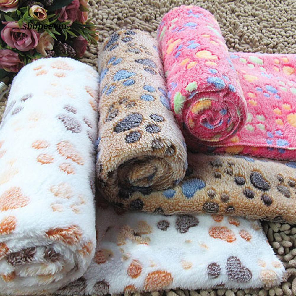 Tấm chăn ấm áp mềm mại in hình dấu chân dễ thương cho cún