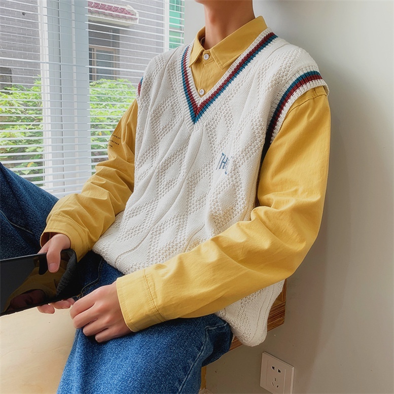 [M-2XL] 2023 Thời trang mới tại chỗ Phong cách Hàn Quốc Áo len dệt kim không tay áo polo nam unisex áo thun nam có cổ cao cấp