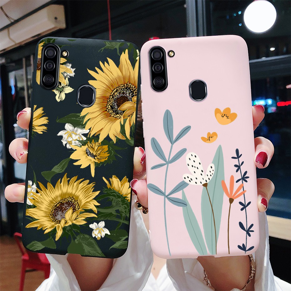 Ốp điện thoại silicon mềm họa tiết trái tim hướng dương cho Samsung Galaxy A11 A12 2020 Samsung A11 A115F A12 5G