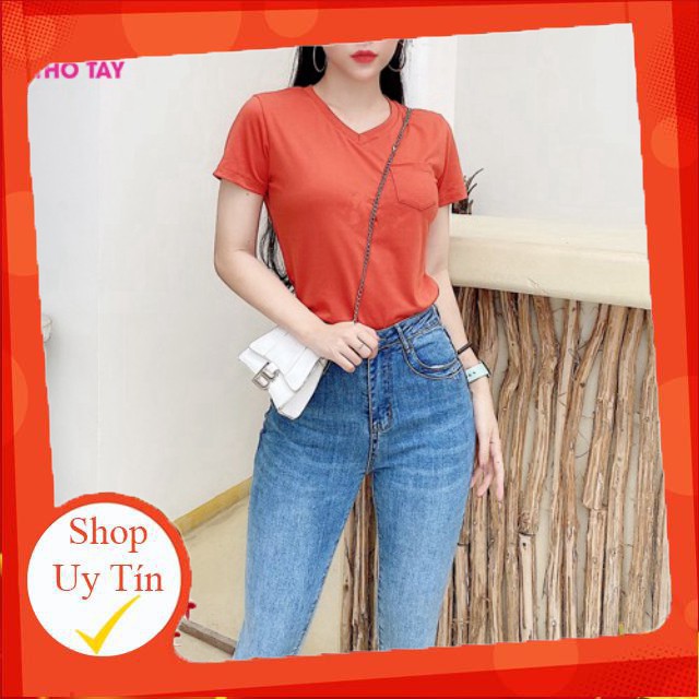Áo thun nữ trơn cổ tim có túi - THỎ TÂY