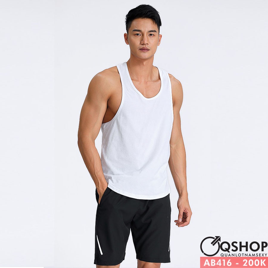 Áo thun ba lỗ tập gym, thể thao màu trơn QSHOP AB416