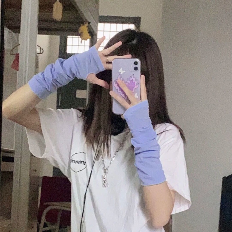 Găng tay ninja dệt kim dài hở nửa ngón chống nắng màu tối thời trang harajuku cho nam và nữ