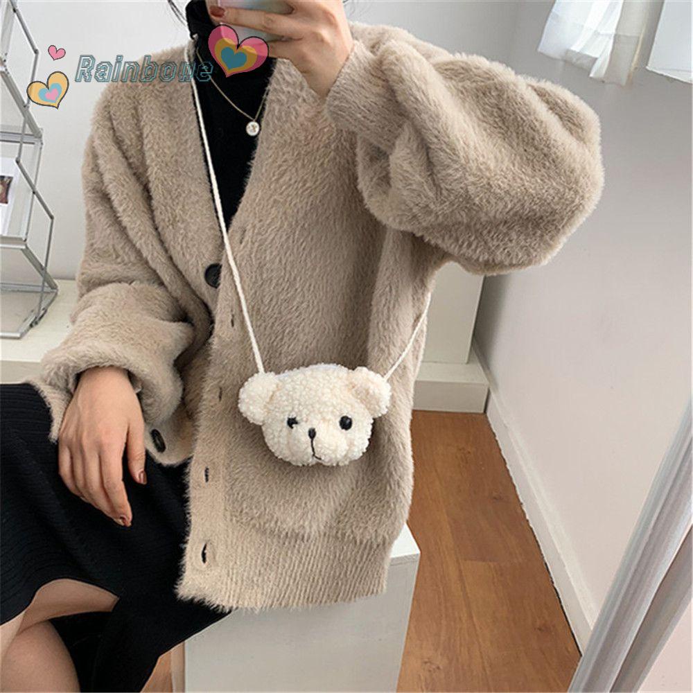 Túi Đeo Chéo Hình Gấu Bông Màu Cầu Vồng Dễ Thương