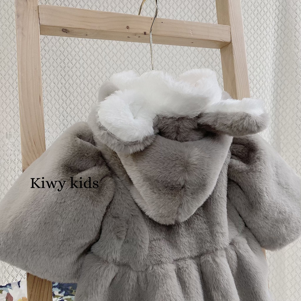 Áo khoác lông bé gái Kiwy Kids dáng áo dài bên trong chần bông ấm áp Kids50 cho bé 9 tháng đến 4 tuổi