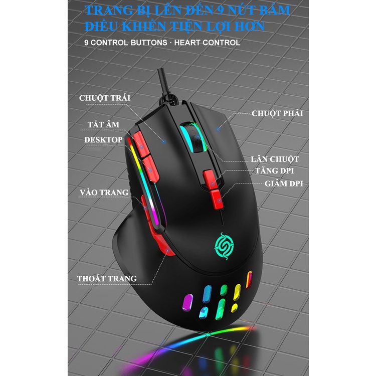 Chuột có dây K-Snake Q15 tốc độ chuột lên đến 6400DPI với đèn led RGB có thể điều chỉnh nhiều chế độ LED - NK