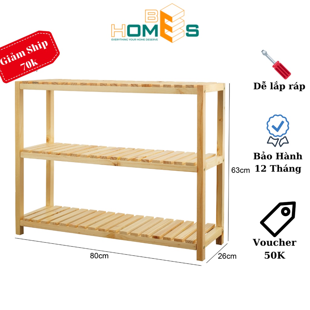 Kệ giày gỗ Behomes 3 tầng 80 cm