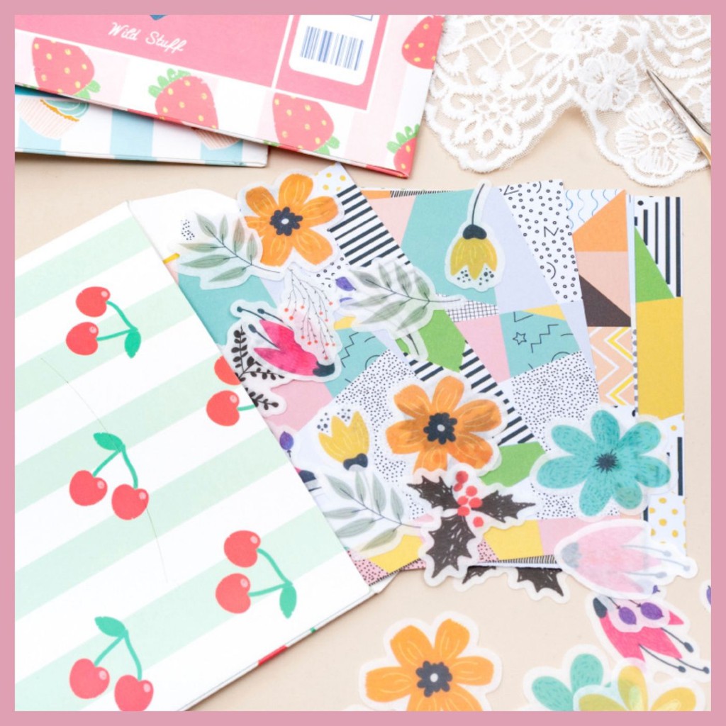 SET STICKER VÀ GIẤY TRANG TRÍ SCRAPBOOK, PLANNER, THIỆP 4 MÓN