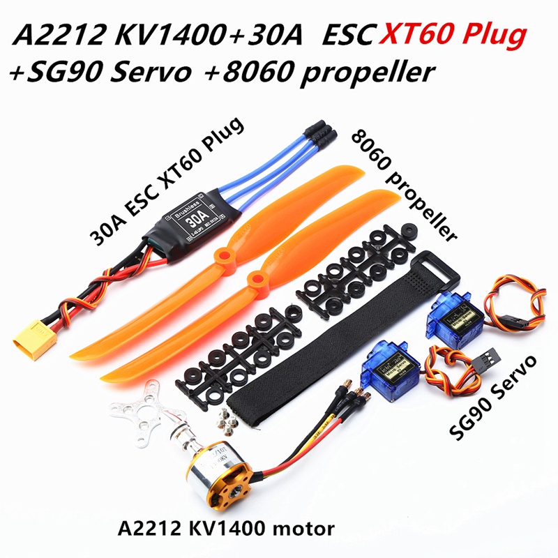 Động Cơ Không Chổi Than A2212 1400KV 30A ESC XT60 Plug SG90 9G Mini Servo 8060 Cho Trực Thăng Điều Khiển Từ Xa