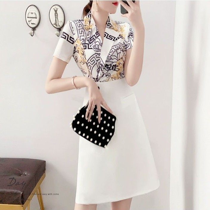 HÀNG NHẬP - ĐẦM BODY CỔ VEST HỌA TIẾT