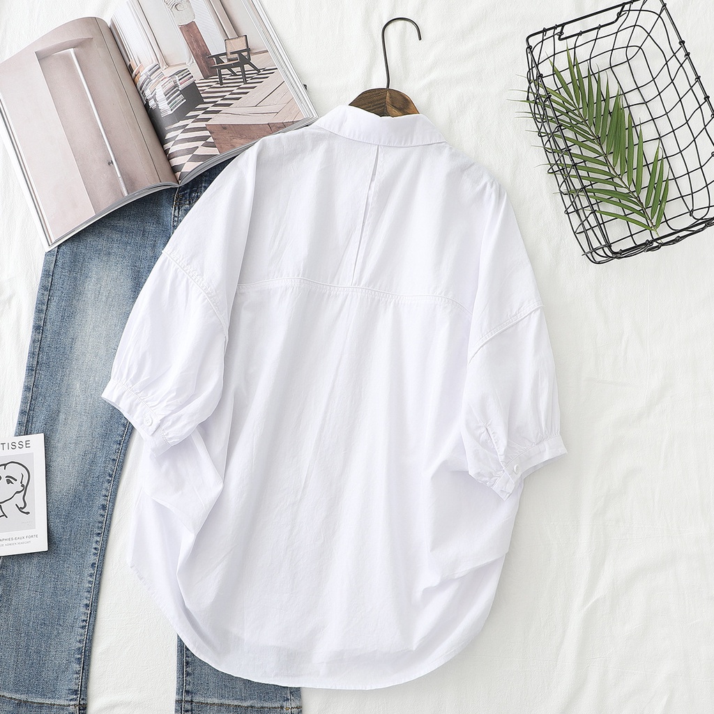 Áo Sơ Mi Tay Lửng Dáng Rộng Phong Cách Hàn Quốc Thời Trang Xuân Hè 2022 Dành Cho Nữ