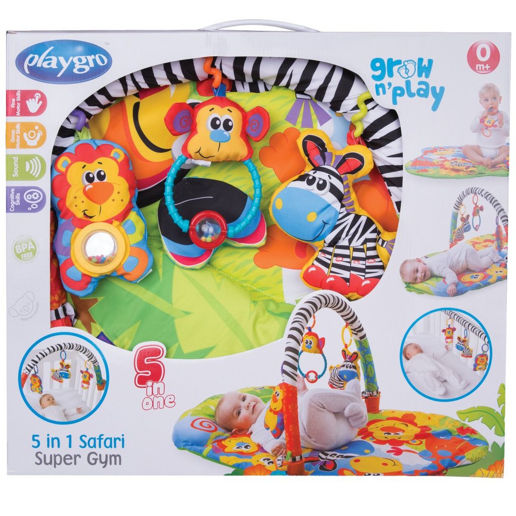 Thảm chơi thú hoang dã 5 in 1 Safari Playgro, cho bé sơ sinh đến 24 tháng