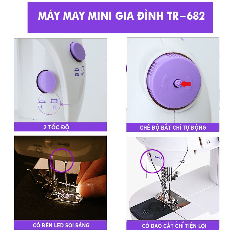 [FreeShip] Máy May Mini Gia Đình Cầm Tay - Máy Khâu Mini - Kèm 4 Suốt Chỉ + Mũi Kim Sơ Cua - Máy khâu dùng điện dùng pin