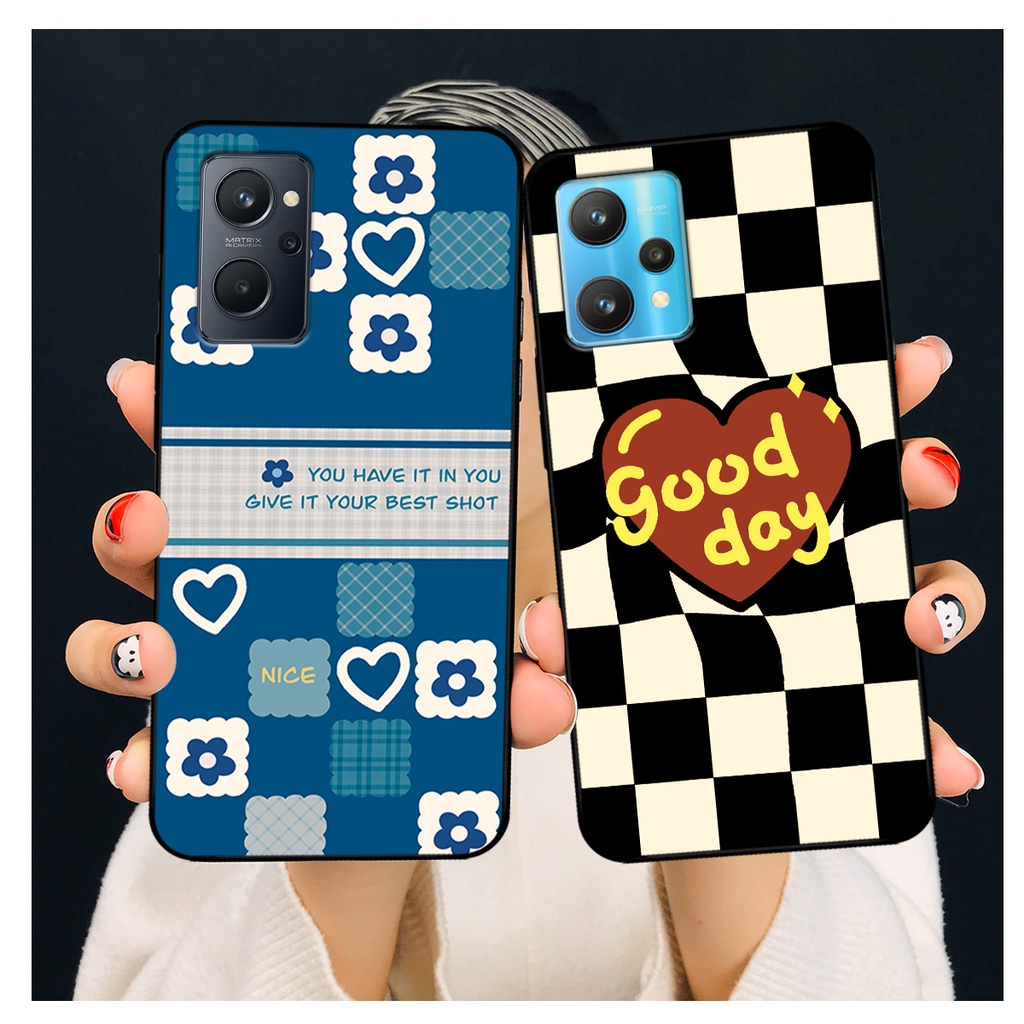 Ốp lưng Realme 9 4G - Realme 9i - Realme 9 Pro in hoạ tiết caro trái tim đen trắng, gấu bear cute đáng yêu