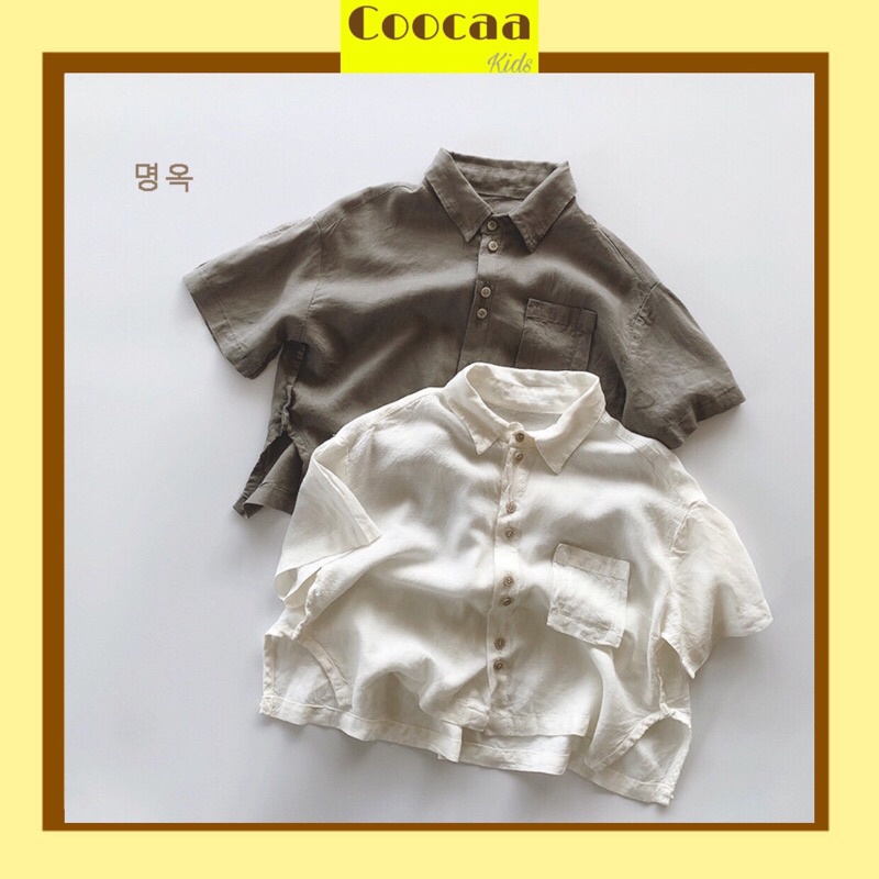 (Hình thật) Áo sơ mi tay ngắn form rộng Hàn Quốc dành cho bé trai bé gái size 80-130