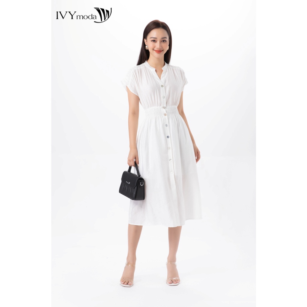 Đầm trơn nhấn chun IVY moda MS 48B9338