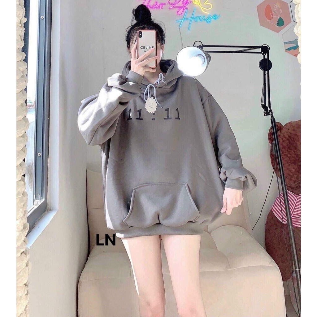Áó Hoddie Nan Nữ  Tay Bồng 11:11 From rộng UNISEX Nam Nữ ,Áo khoác hodie phom rộng chất nỉ dày dặn.