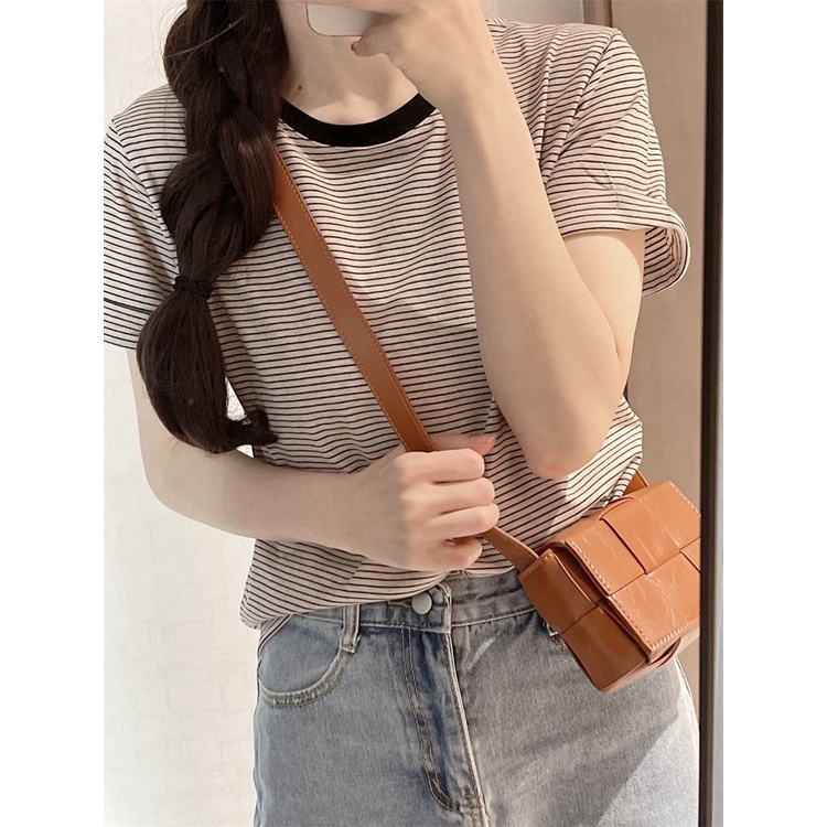 Áo Thun Cotton Ngắn Tay Họa Tiết Kẻ Sọc Thời Trang Mùa Hè Phong Cách Mới Cho Nữ