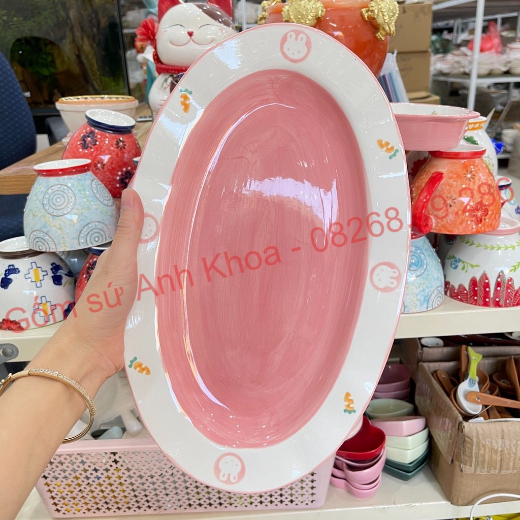 Sét Bát Đĩa sứ Decor Chén Dĩa Sứ Dễ Thương Cute Cao Cấp cực kỳ xinh yêu Bộ thỏ hồng 19 món trang trí món ăn siêu đẹp.