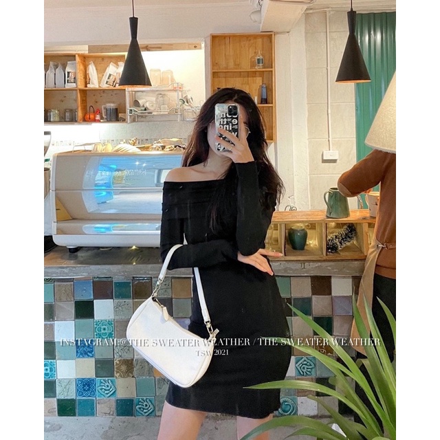 [Mã FAMARAL1 giảm 10K đơn 50K] (Ảnh thật) Váy thun tăm body trễ vai bản to the.sweaterweather TSW | BigBuy360 - bigbuy360.vn