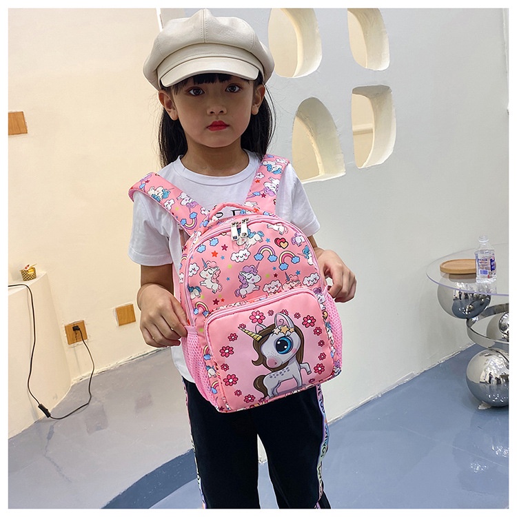Balo mẫu giáo cho bé gái cặp sách trẻ em hình ngựa lân ngựa cầu vồng siêu cute E1028
