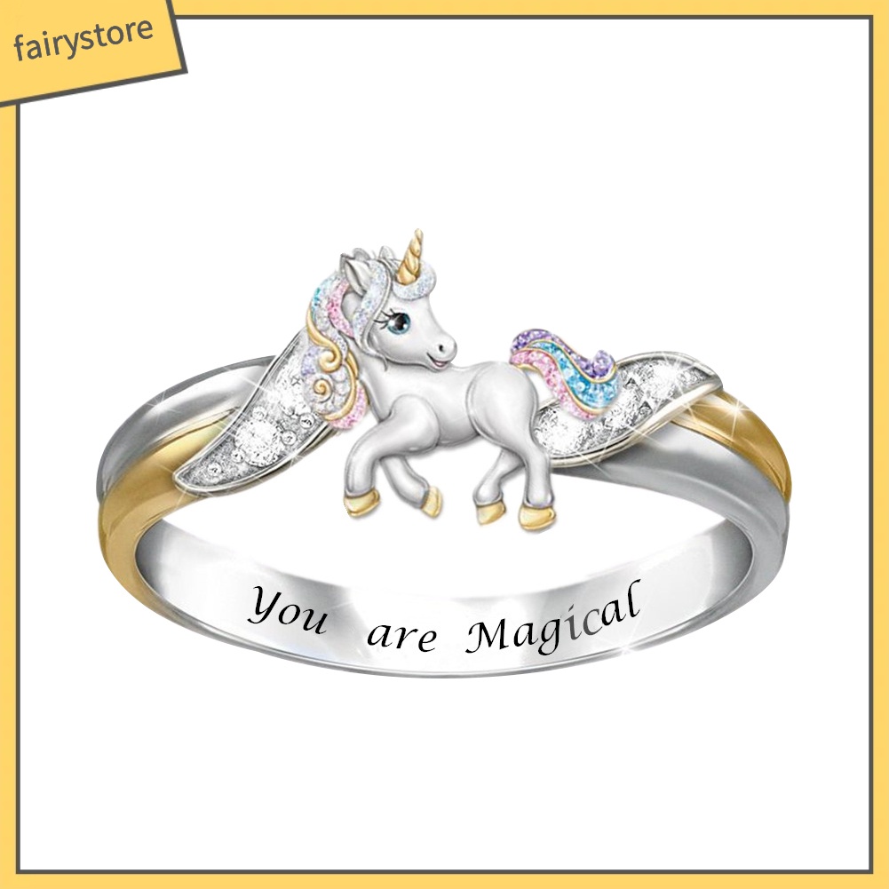 Nhẫn Hợp Kim Hình Unicorn Đính Đá Xinh Xắn