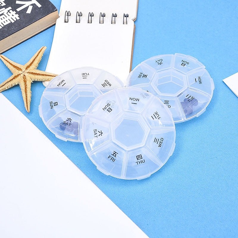 Hộp Đựng Thuốc 7 Ngày Trong Suốt Hình Tròn Mini Tiện Lợi Khi Đi Du Lịch