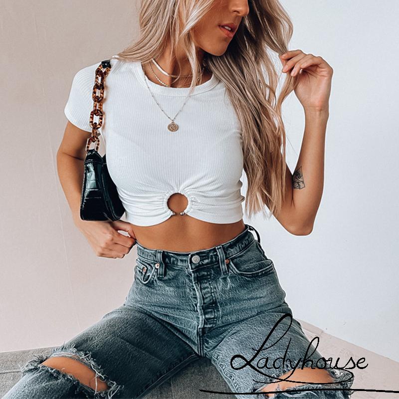 Áo Thun Tay Ngắn Cổ Tròn Màu Trơn Thời Trang Dành Cho Nữ