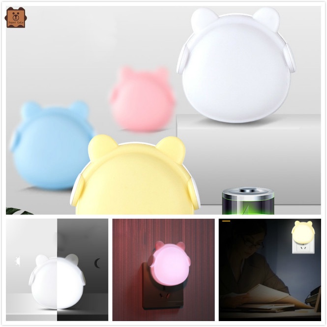 Đèn ngủ led 3 màu hình chú gấu đeo tai nghe loại cắm phích cắm mới SW