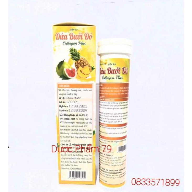 Vui sủi giảm cân Dứa Bưởi Đỏ Collagen Plus,giúp tăng cường chuyển hóa chất béo,hỗ trợ giảm cân an toàn ,hiệu quả
