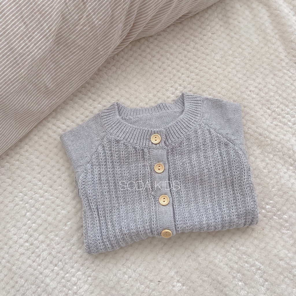 Body bé trai, bé gái chất liệu len dệt kim màu ghi (Ảnh thật)