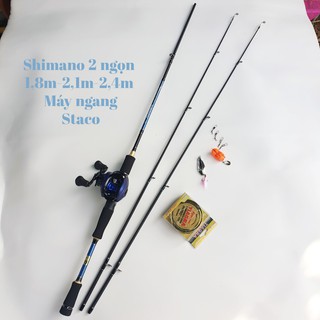 Bộ Cần Câu Lure Shimano 2 ngọn 1m8, 2m1, 2m4 - Máy Ngang Staco tặng kèm cước câu cá và mồi giả câu lure