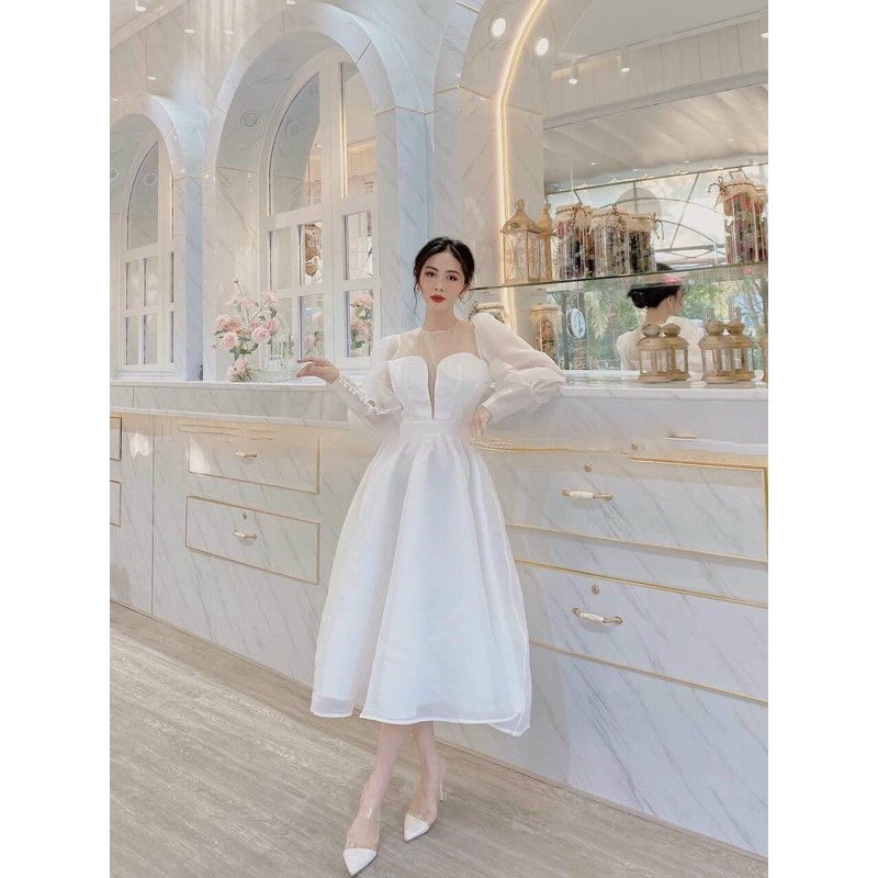 ĐẦM XOÈ TAY PHỒNG có đính cườm ( video thất 1000%)