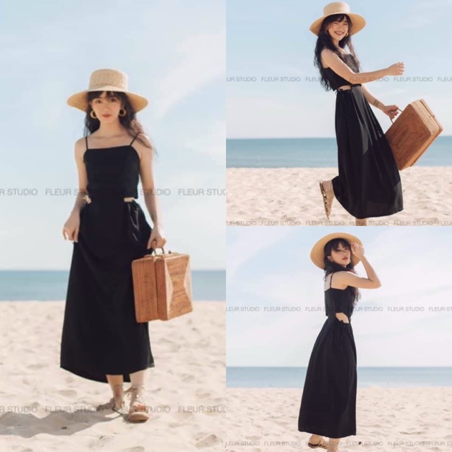 Đầm Đen LENIES DRESS đầm hai dây thiết kế khoét eo form suông dài chất vải linen thun | BigBuy360 - bigbuy360.vn